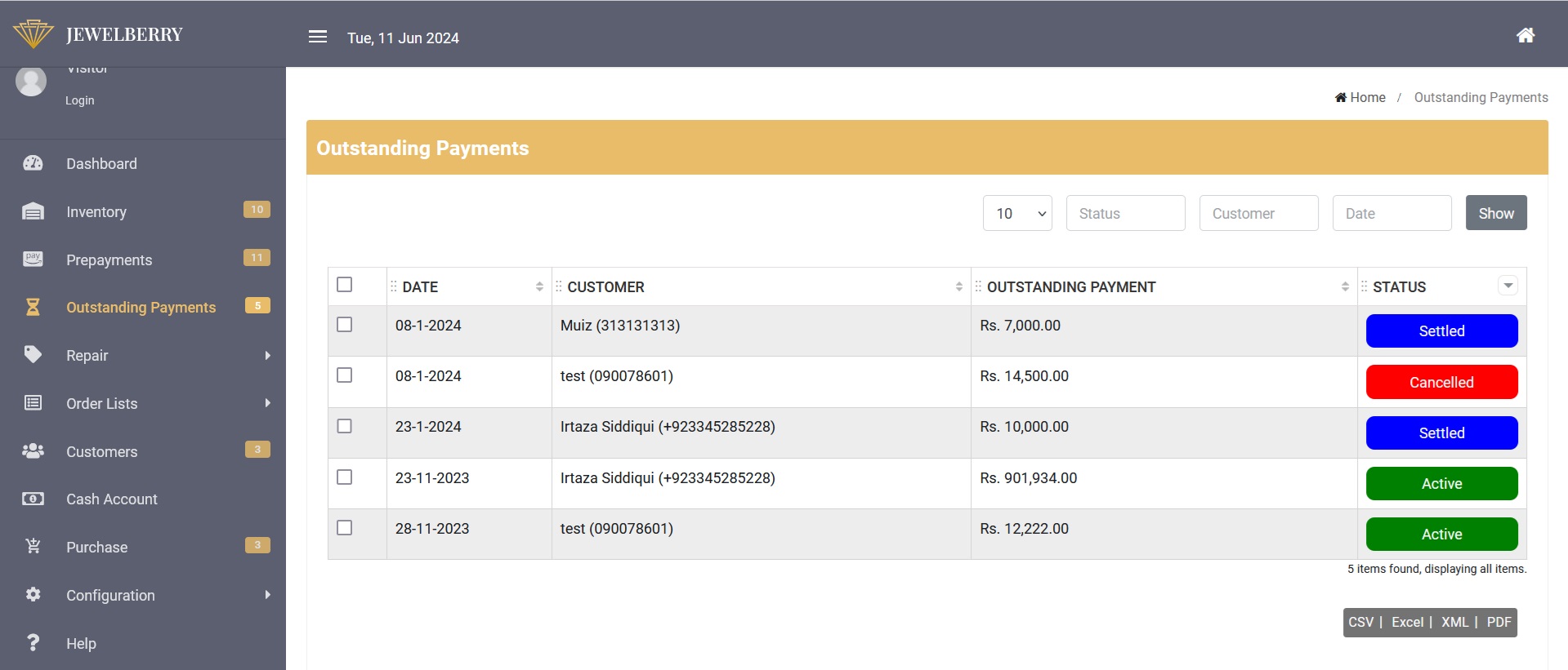 Outstanding Payments